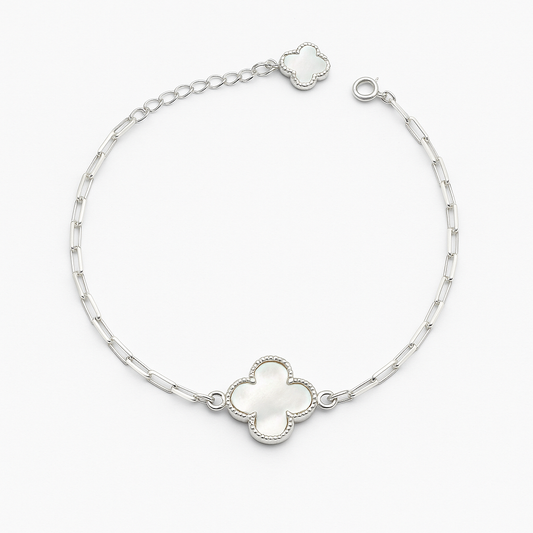 Pulsera Plata Italiana Doble Trebol Nacar