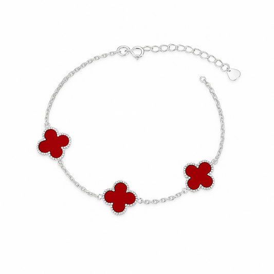 PULSERA TRIPLE TREBOL ROJO