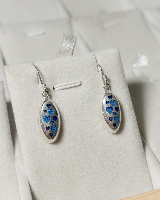 AROS PLATA NACIONAL CORAZONES LAPISLAZULI/CRISOCOLA OVALADO