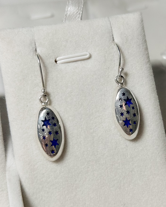 AROS PLATA NACIONAL ESTRELLA LAPISLÁZULI OVALADO