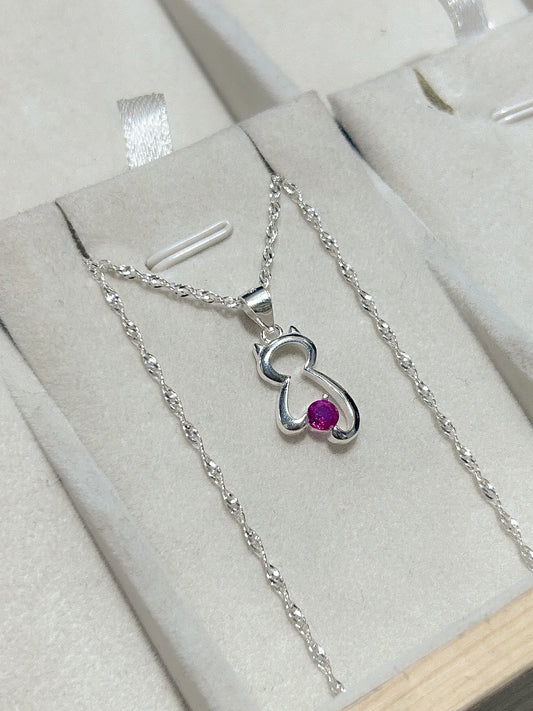 Collar Plata Italiana Gatito Rubí