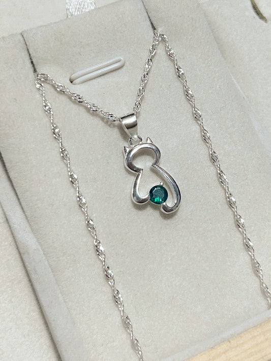 Collar Plata Italiana Gatito Esmeralda