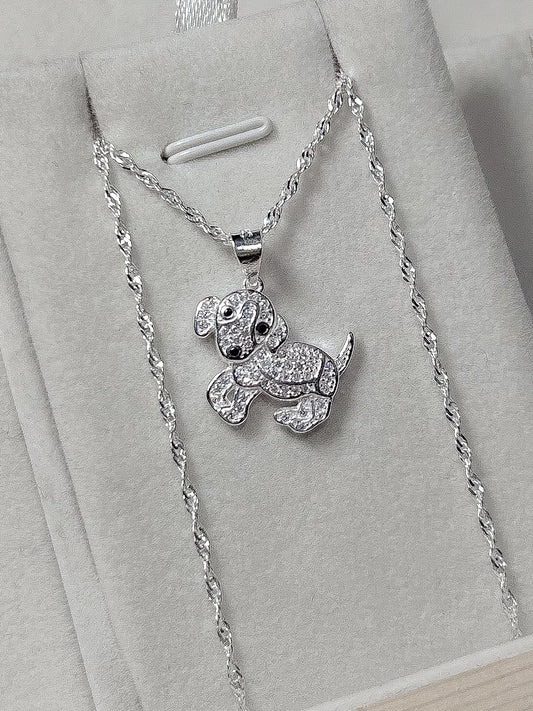 Collar Plata Italiana Perrito Micro Circón