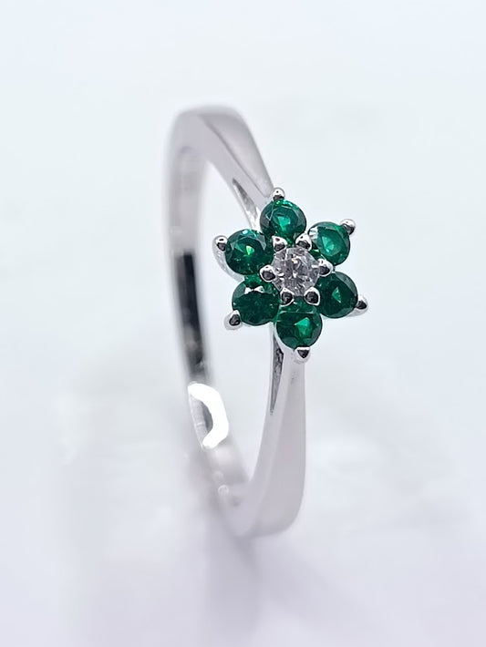 ANILLO PLATA ITALIANA 925 ROSETA ESMERALDA