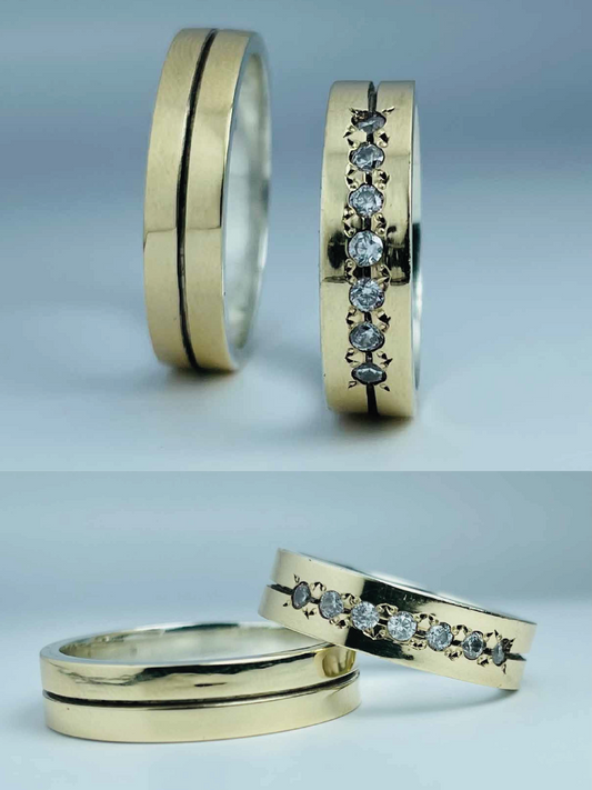 Argollas matrimoniales Plata/Oro 14k Modelo Vanidad