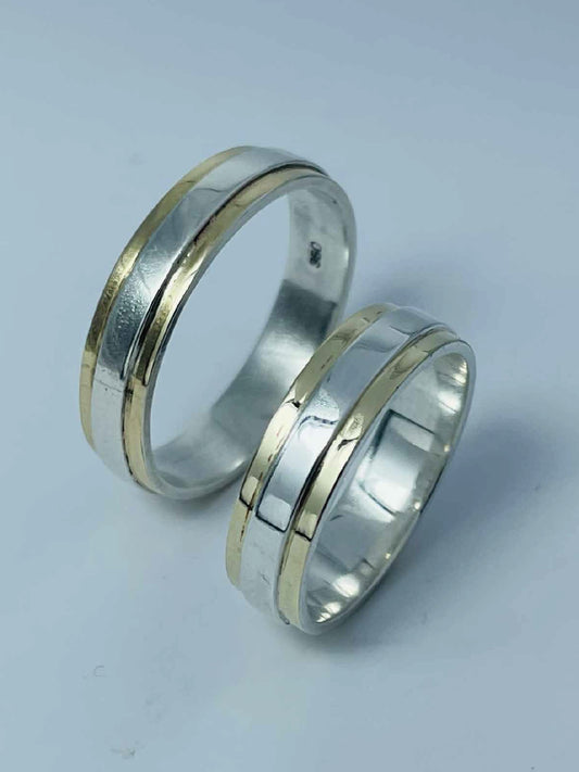 Argollas Matrimoniales Plata-Oro Plata Centro