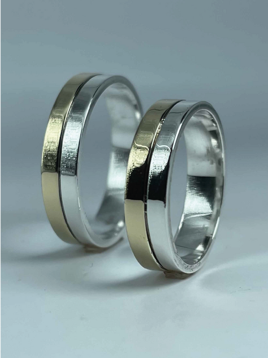 Argollas Matrimoniales Plata-Oro Cinta bicolor